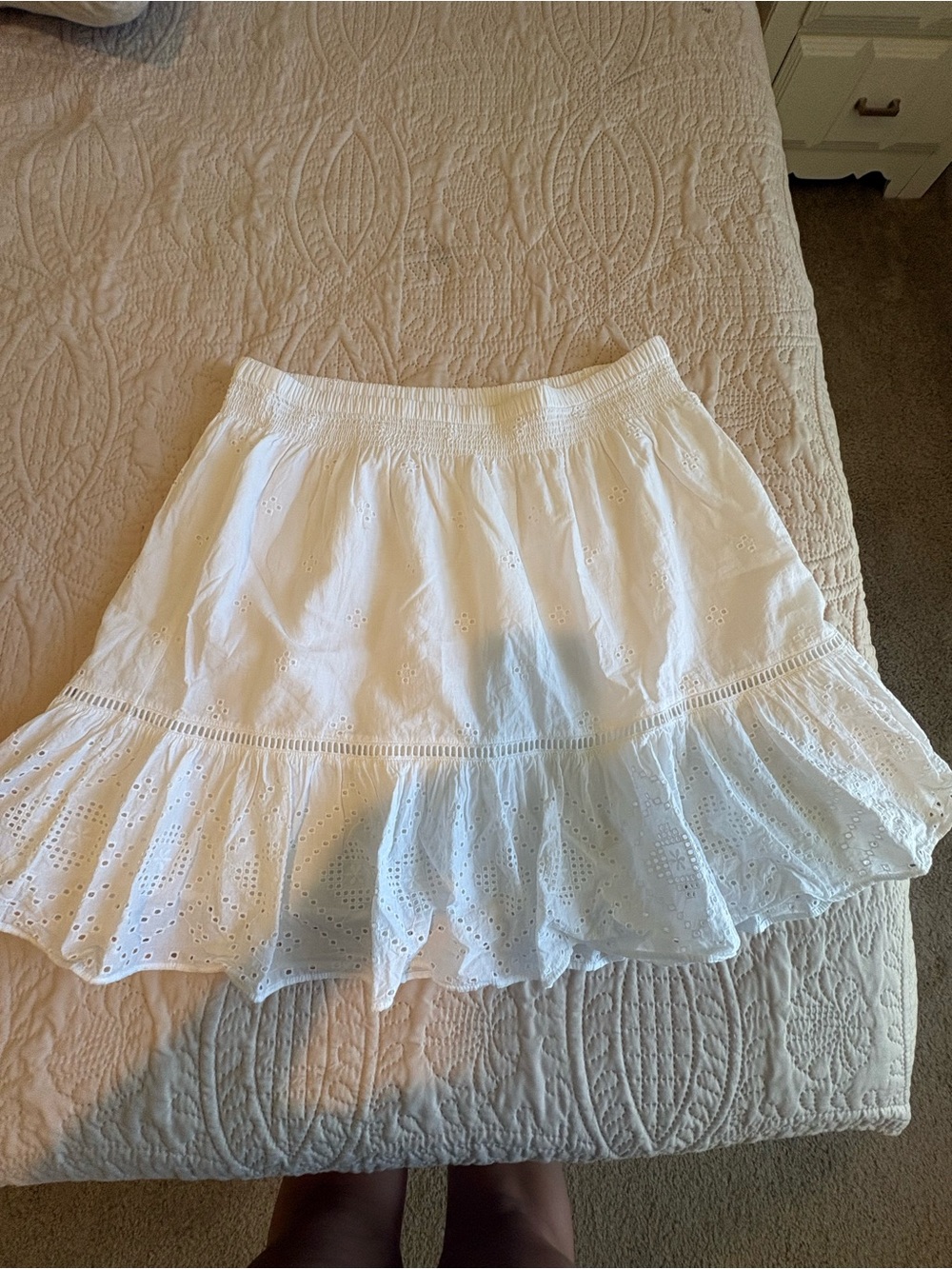 Madewell White Eyelet Ruffle Mini Skirt